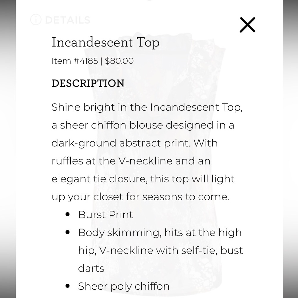 Cabi Incandescent Top 
Women's Abstract Sleeveless Blouse - Black and Gold - Picture 6 of 6